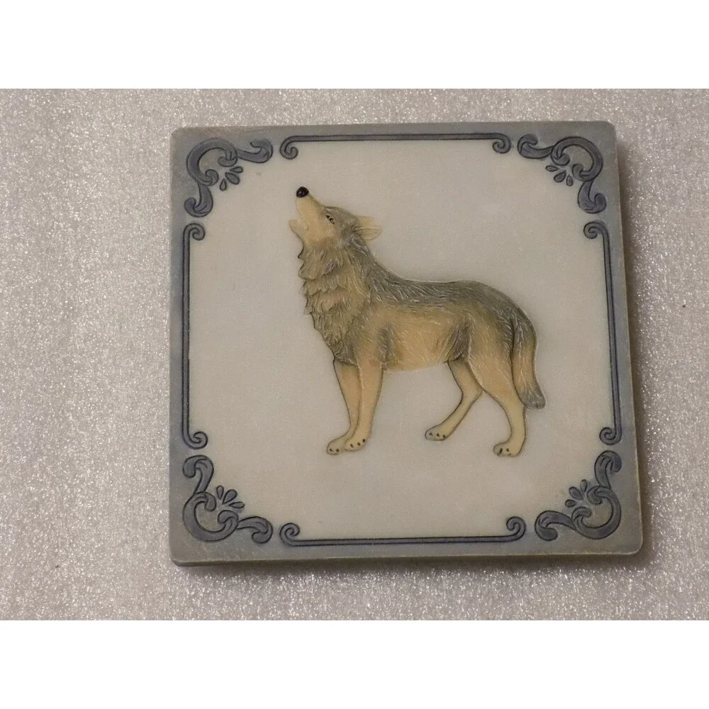 Lot Of 4 Wolf Marble Stoneware Coasters Set